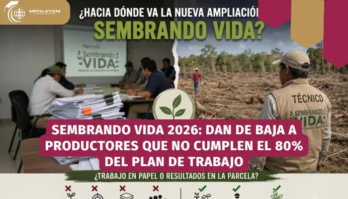 Productor en su parcela de Sembrando Vida 2026 revisando el plan de trabajo del programa